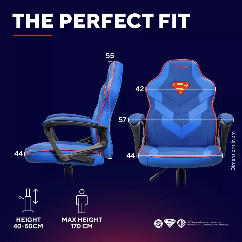 Silla gaming TRUST GXT 703SM REVVO Kids Superman azul – silla gaming para niños, diseño ergonómico, funciones ajustables