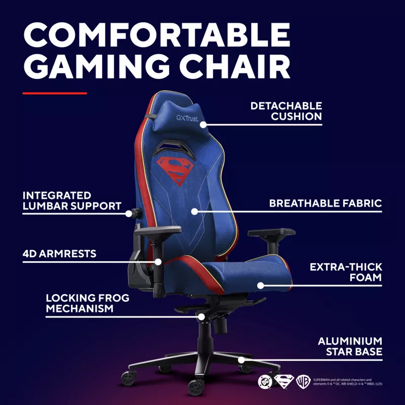 Silla gaming TRUST RUYA PRO GXT721SM Superman — diseño ergonómico, altura ajustable