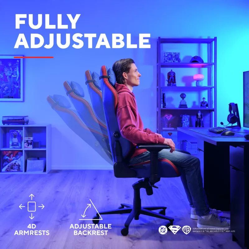 Silla gaming TRUST RUYA PRO GXT721SM Superman — diseño ergonómico, altura ajustable