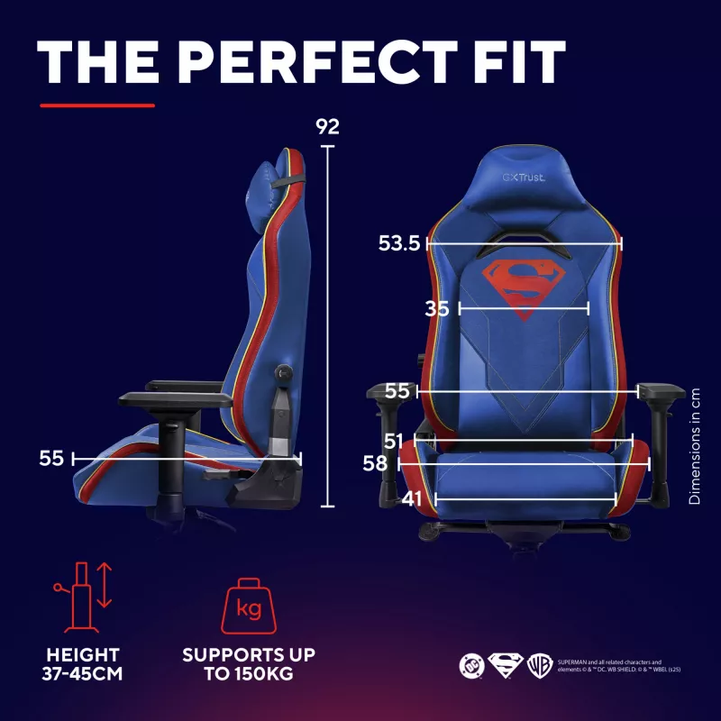 Silla gaming TRUST RUYA PRO GXT721SM Superman — diseño ergonómico, altura ajustable