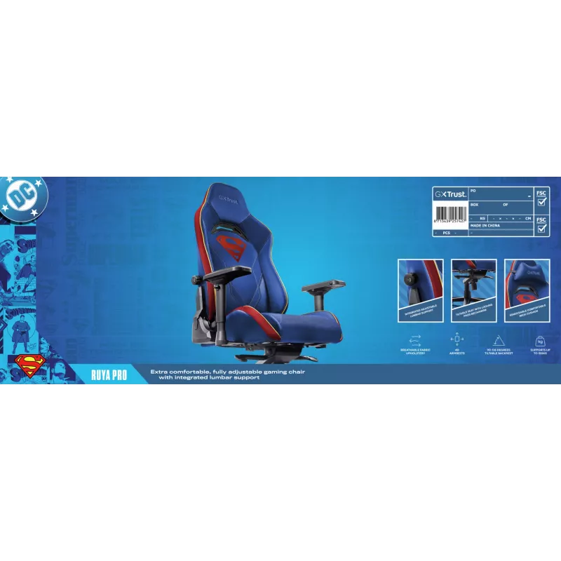 Silla gaming TRUST RUYA PRO GXT721SM Superman — diseño ergonómico, altura ajustable