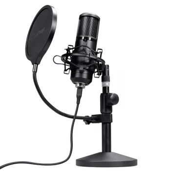 Micrófono de estudio TRUST GXT 269 Emita II — micrófono USB con cable, carcasa de metal, montaje de mesa, negro (42×162×42 mm)