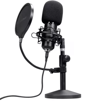 Micrófono de estudio TRUST GXT 269 Emita II — micrófono USB con cable, carcasa de metal, montaje de mesa, negro (42×162×42 mm)