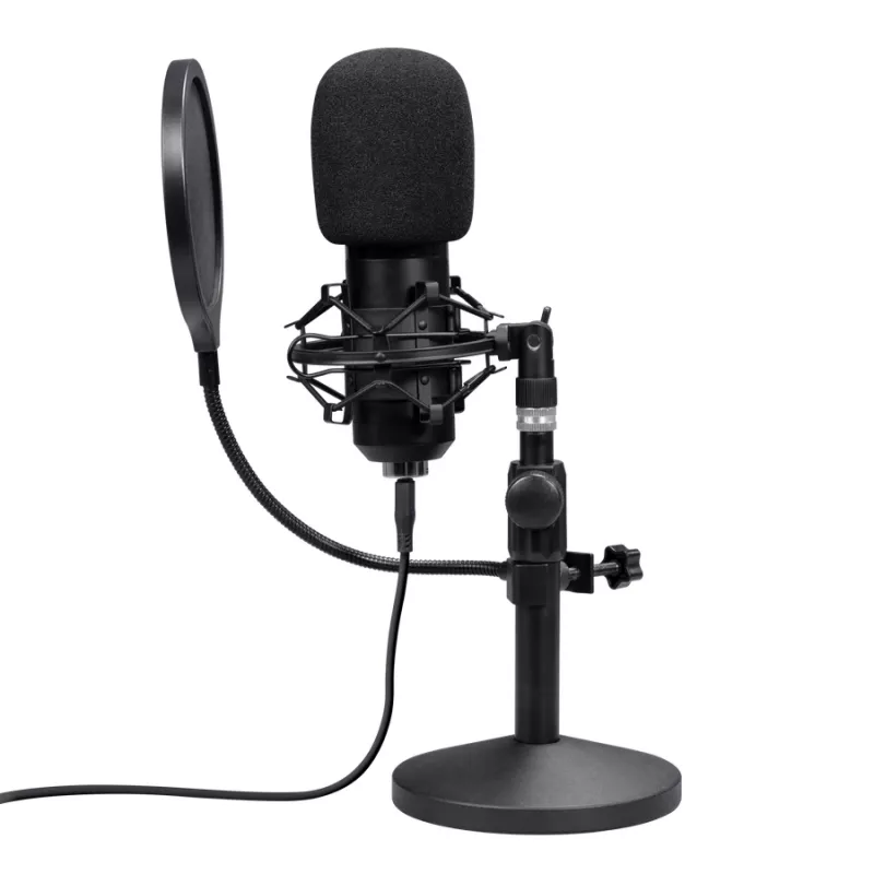Micrófono de estudio TRUST GXT 269 Emita II — micrófono USB con cable, carcasa de metal, montaje de mesa, negro (42×162×42 mm)