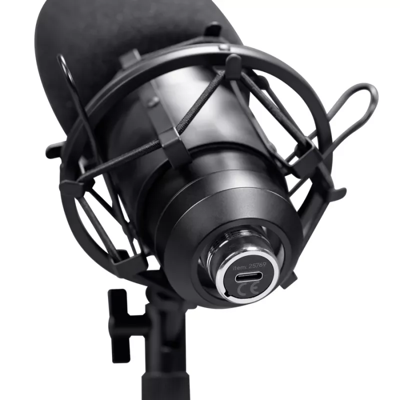 Micrófono de estudio TRUST GXT 269 Emita II — micrófono USB con cable, carcasa de metal, montaje de mesa, negro (42×162×42 mm)