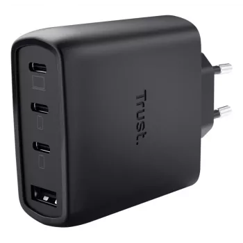Cargador rápido de CA TRUST Maxo 65W para interiores, 3× USB-C, máx. 20V, cable de 2 m, negro