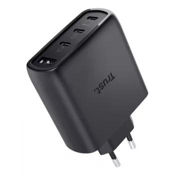 Cargador rápido de CA TRUST Maxo 65W para interiores, 3× USB-C, máx. 20V, cable de 2 m, negro
