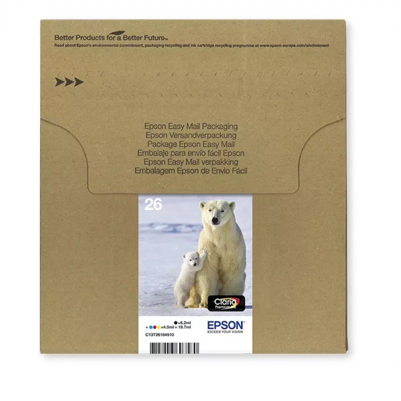 Epson Polar bear multipack 4 colores 26 EasyMail, rendimiento estándar, negro, cian, magenta, amarillo, tinta pigmentada, tinta colorante, 6,2 ml, 4,5 ml
