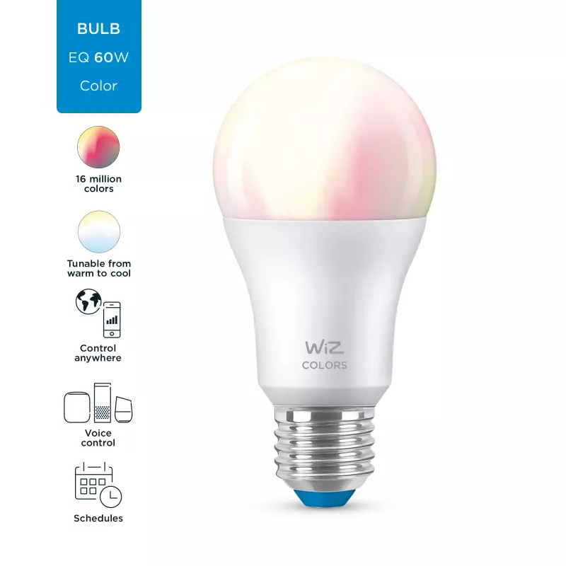 Bombilla inteligente Telekom WiZ Bulb 8W (Eq.60W) A60 E27 — Wi-Fi/Bluetooth, 8 kWh/1000h, 60×122 mm