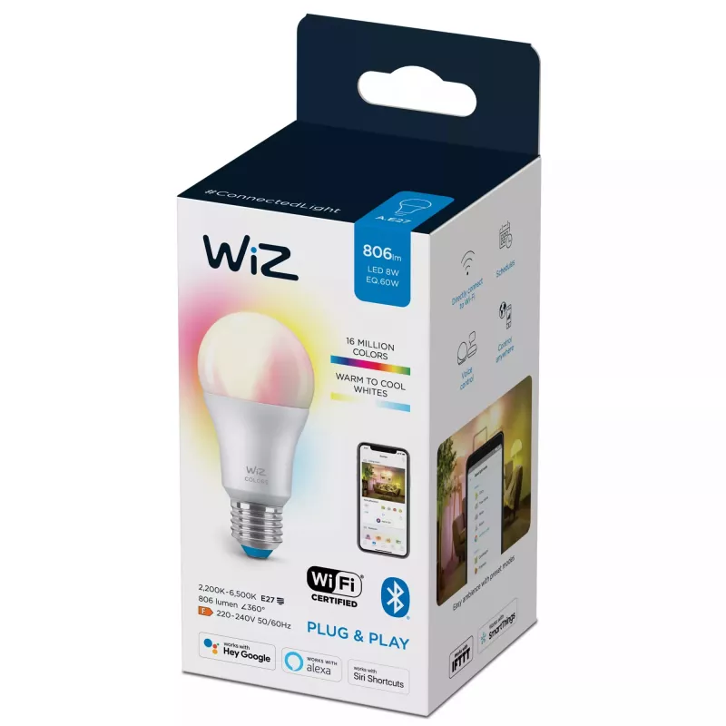 Bombilla inteligente Telekom WiZ Bulb 8W (Eq.60W) A60 E27 — Wi-Fi/Bluetooth, 8 kWh/1000h, 60×122 mm