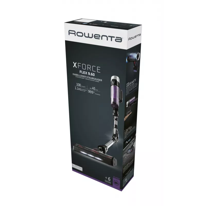 Aspirador escoba 2 en 1 Rowenta RH2037, a batería, en seco, sin bolsa, 0,4 l, 250 W, negro, morado