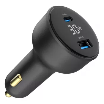 Cargador para coche Gembird TA-UC-AC2PD30LCD-CAR-01, USB-C, 30 W, 12–24 V, negro