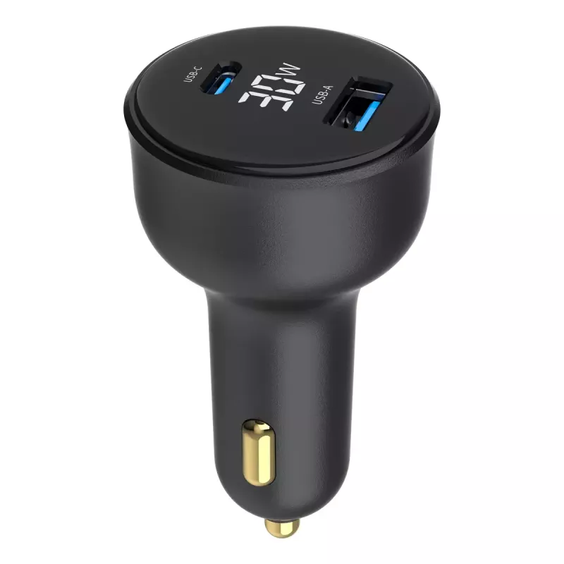 Cargador para coche Gembird TA-UC-AC2PD30LCD-CAR-01, USB-C, 30 W, 12–24 V, negro