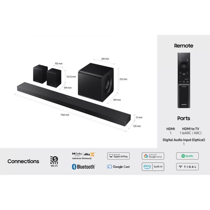 Samsung Q-Series QS750F Barra de sonido 5.1.2ch con subwoofer y altavoces traseros (2025)