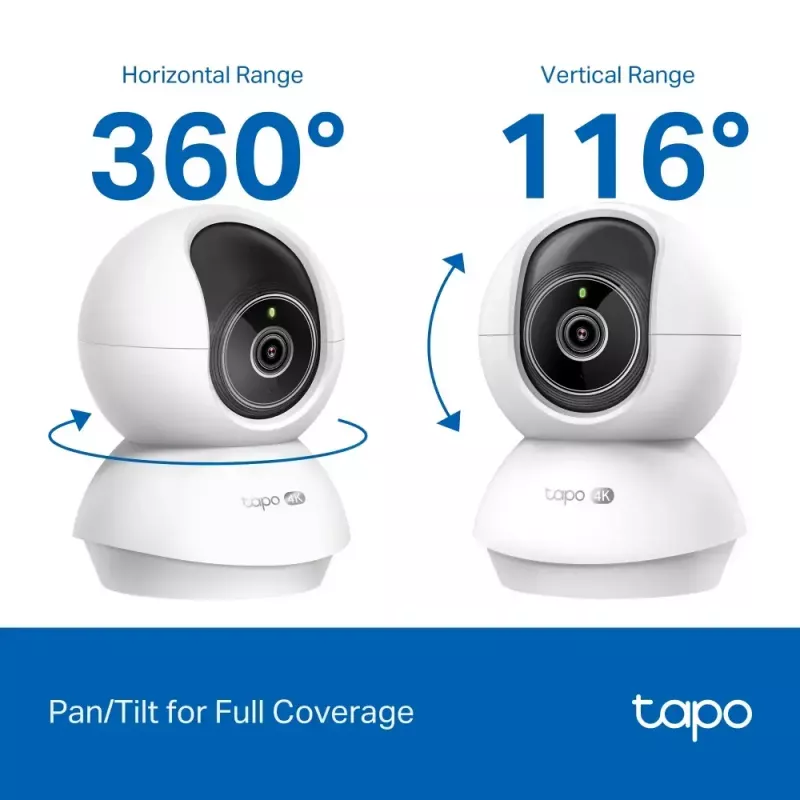 TP-Link Tapo C250 cámara Wi-Fi de seguridad doméstica con IA y movimiento horizontal/vertical, 4K 8 MP (3840 x 2160), blanca