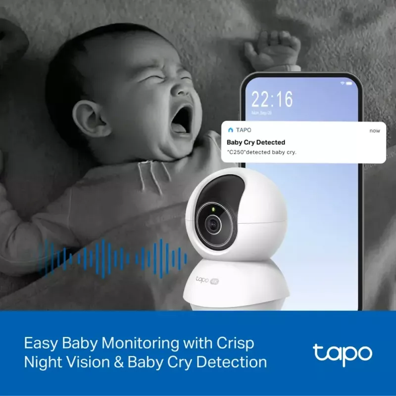 TP-Link Tapo C250 cámara Wi-Fi de seguridad doméstica con IA y movimiento horizontal/vertical, 4K 8 MP (3840 x 2160), blanca