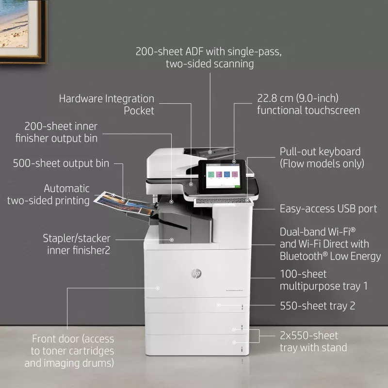HP Color LaserJet Enterprise Flow MFP M776zs, Láser, Impresión en color, 1200 x 1200 DPI, A3, Impresión directa, Negro, Blanco