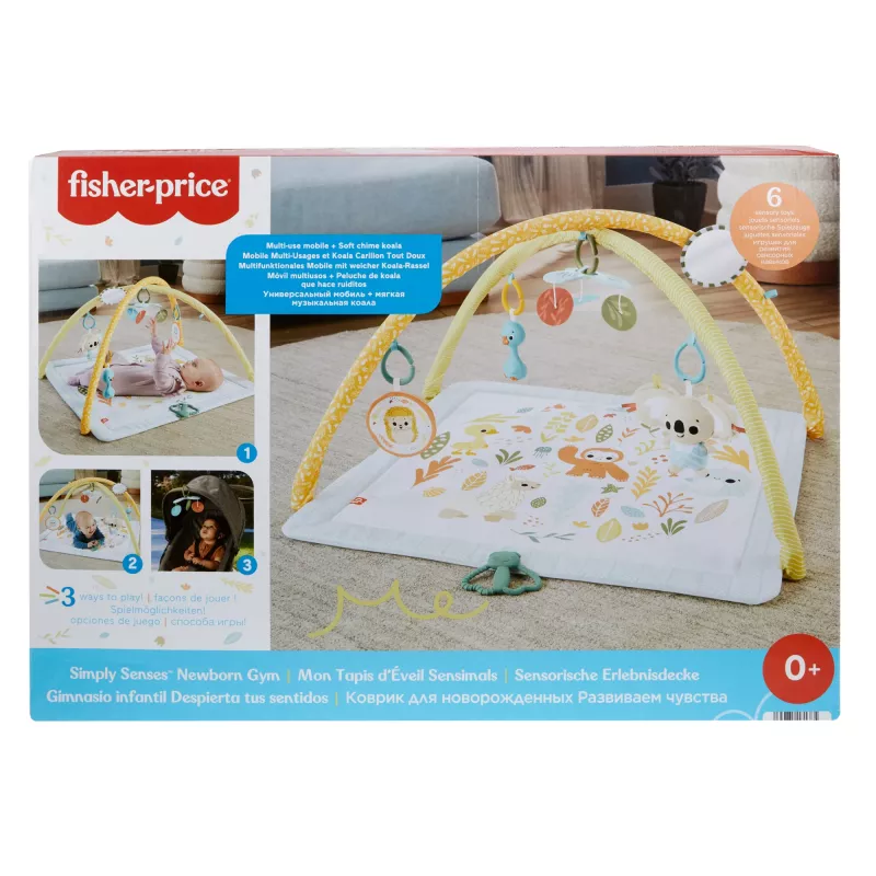 Fisher-Price Sensimals Simply Senses Manta de actividades para recién nacido con 6 juguetes sensoriales
