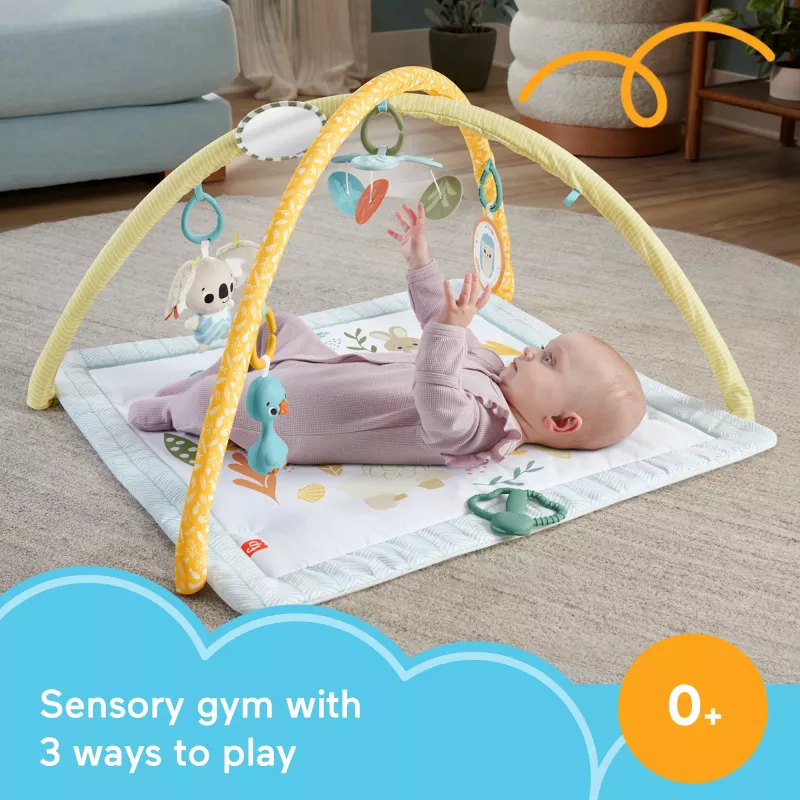 Fisher-Price Sensimals Simply Senses Manta de actividades para recién nacido con 6 juguetes sensoriales