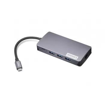 Adaptador de acoplamiento Lenovo GX91M73946 USB-C con cable, 100 W, HDMI, VGA, 3x USB-A, lector de tarjetas SD, Gigabit Ethernet, 4K@30Hz, gris