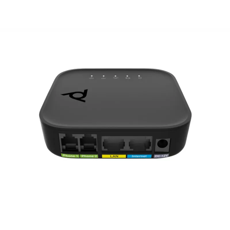 Adaptador de puerto de voz POLY ATA 402 adaptador VoIP 2FXS con Open SIP, G.711/OPUS, corriente continua, entrada 100–240 V AC