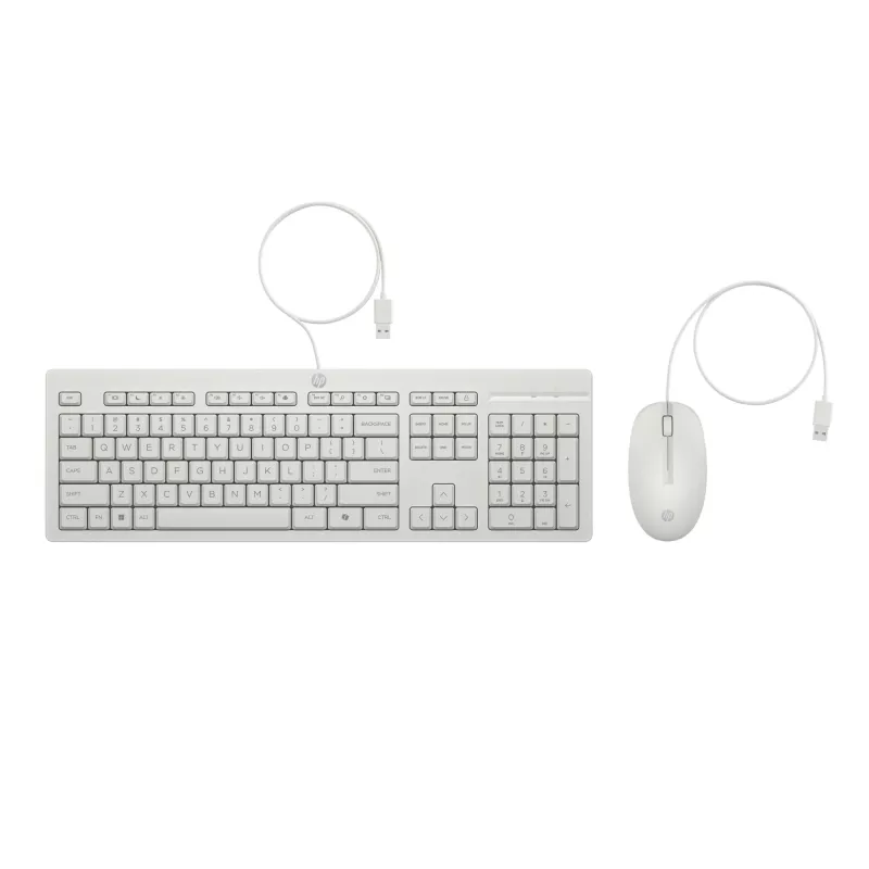 HP 225 Combinación de ratón y teclado con cable, tamaño completo (100 %), con cable, USB, Blanco, ratón incluido
