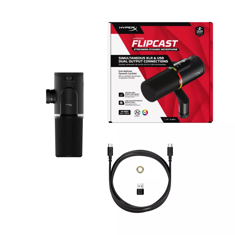 HyperX FlipCast – Micrófono dinámico USB/XLR (Negro), Micrófono dinámico, -10 dB, 20 - 20000 Hz, 0,05 %, 1 Ω, 192 kHz