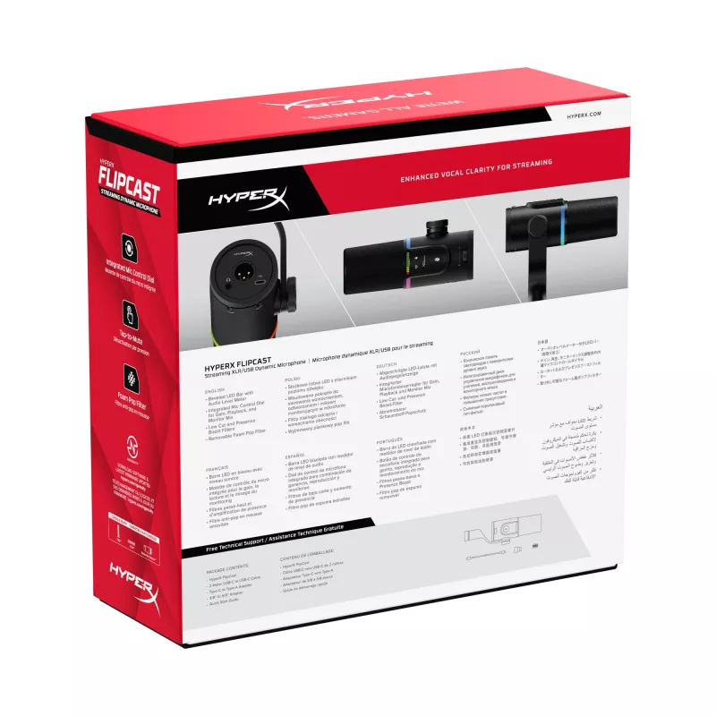 HyperX FlipCast – Micrófono dinámico USB/XLR (Negro), Micrófono dinámico, -10 dB, 20 - 20000 Hz, 0,05 %, 1 Ω, 192 kHz