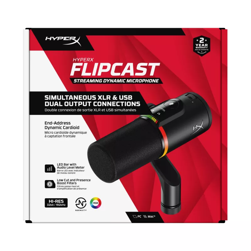 HyperX FlipCast – Micrófono dinámico USB/XLR (Negro), Micrófono dinámico, -10 dB, 20 - 20000 Hz, 0,05 %, 1 Ω, 192 kHz