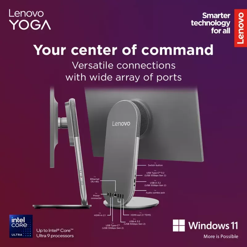 Todo en uno Lenovo Yoga AIO 9 27IAH10 — 27 inch QHD, Intel Core Ultra 7 255H, 16 GB LPDDR5x, 1 TB SSD, Intel Arc 140T, Windows 11 Home