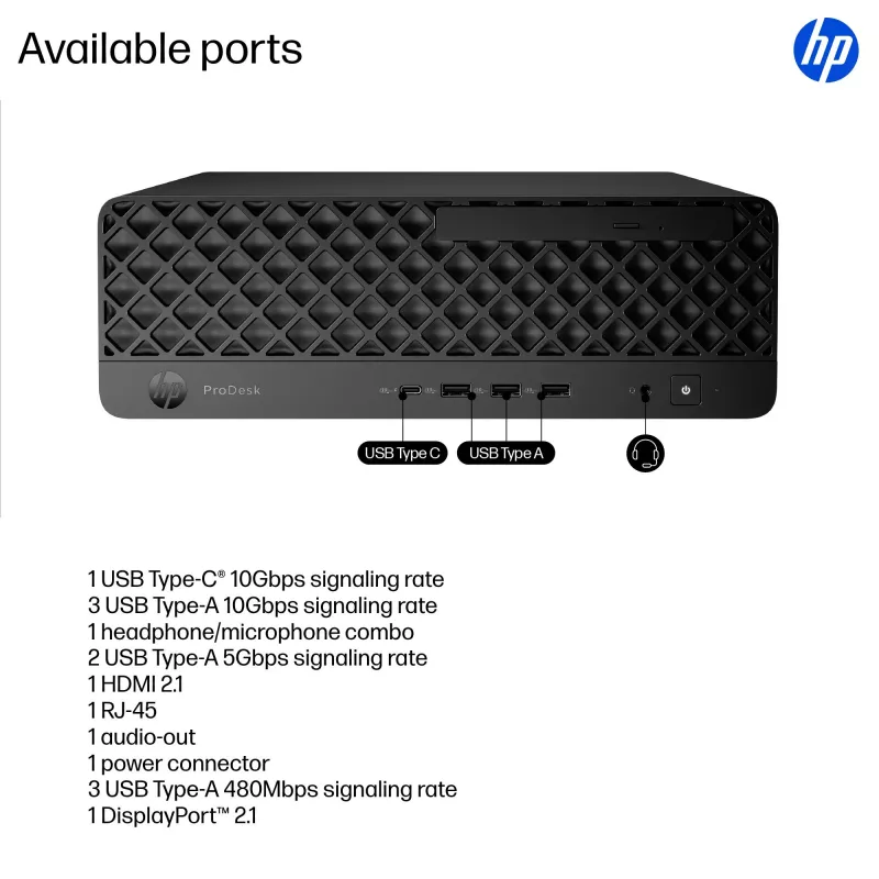 PC HP ProDesk 4 SFF G1i AI — Intel Core Ultra 7 265 (5,3 GHz, 20 núcleos), 16 GB DDR5, 1 TB SSD NVMe, Windows 11 Pro, Wi-Fi 6E