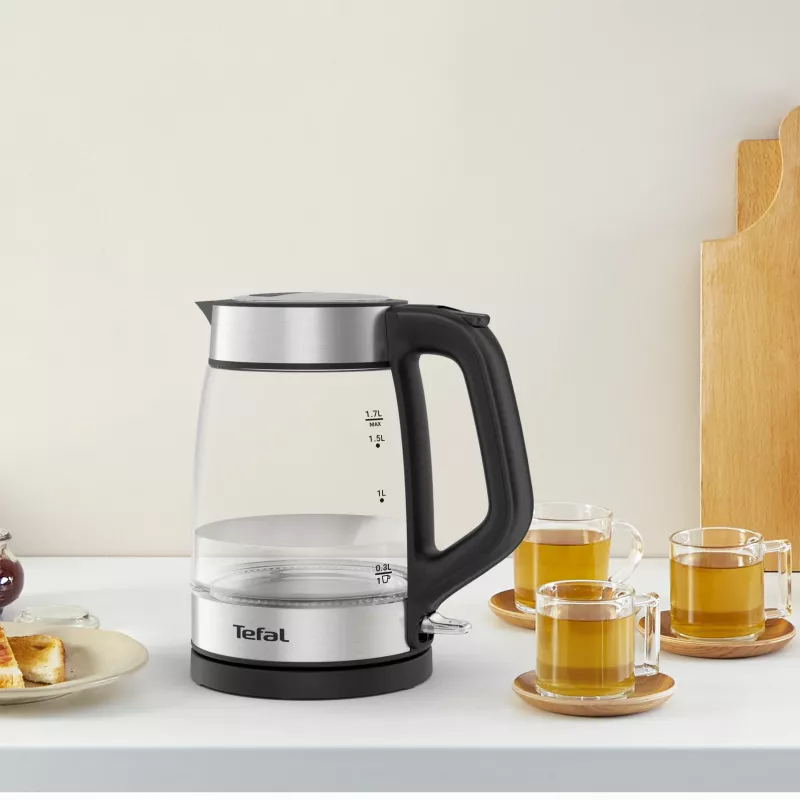 Hervidor de cristal Tefal KI605830 hervidor eléctrico 1,7 L 2200 W negro, plateado, transparente