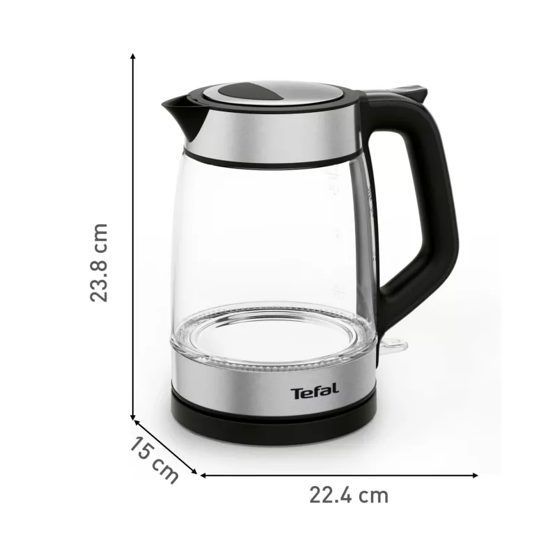 Hervidor de cristal Tefal KI605830 hervidor eléctrico 1,7 L 2200 W negro, plateado, transparente