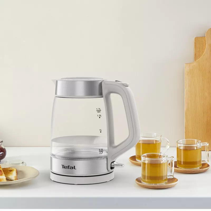 Hervidor de cristal Tefal KI605B30 hervidor eléctrico 1,7 L 2200 W gris, plateado, transparente