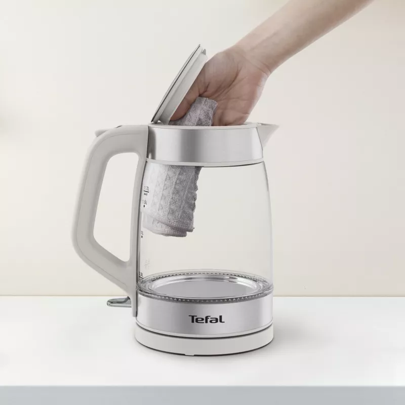 Hervidor de cristal Tefal KI605B30 hervidor eléctrico 1,7 L 2200 W gris, plateado, transparente