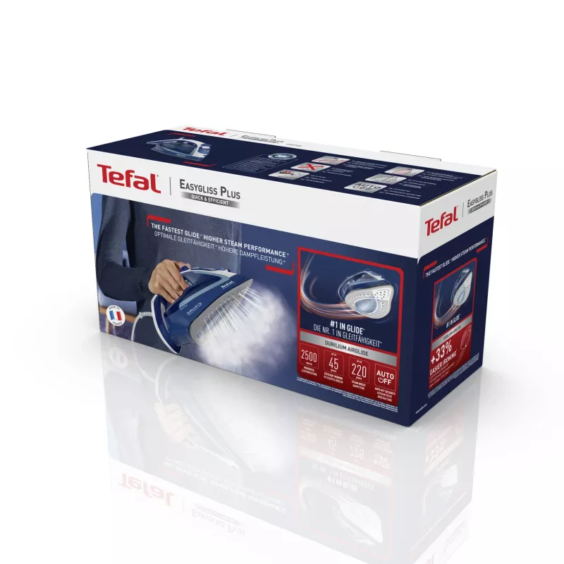 Tefal EasyGliss Plus FV5735 Plancha en seco y vapor Suela Durilium 2500 W Azul, Blanco