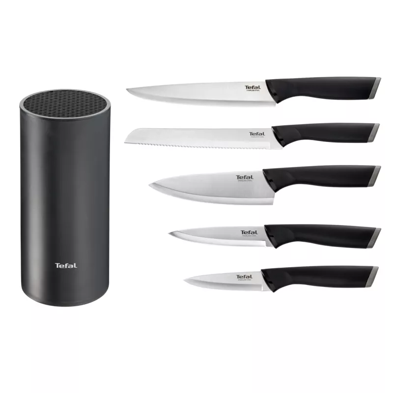 Set de cuchillos de cocina Tefal K2216S74 — hojas de acero inoxidable, 20 cm de longitud de hoja, set de 5 piezas