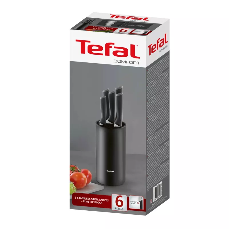 Set de cuchillos de cocina Tefal K2216S74 — hojas de acero inoxidable, 20 cm de longitud de hoja, set de 5 piezas