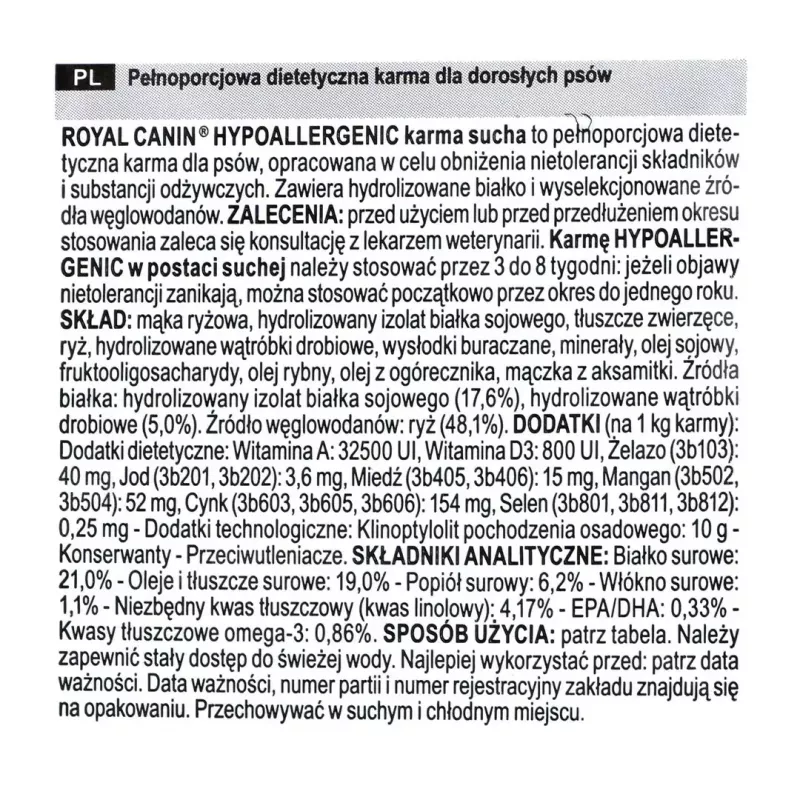 Royal Canin Hypoallergenic Adult pienso para perros 14 kg, hígado, arroz, verduras