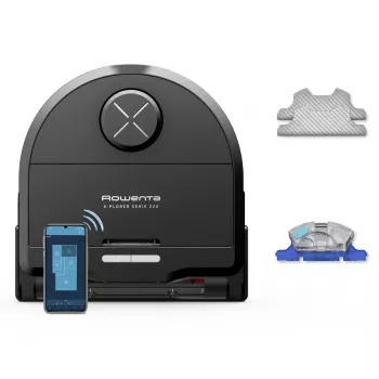 Robot aspirador Rowenta X‑Plorer RR9465WH — sin bolsa, forma D, depósito de polvo 0,35 l, 120 min de autonomía, Li‑Ion, 97×325×335 mm, negro