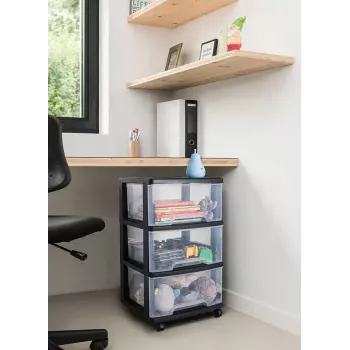 Unidad de cajones de almacenamiento Curver 0806770146 — 5 cajones, 20 L cada uno, negro/transparente, 37×39×100 cm