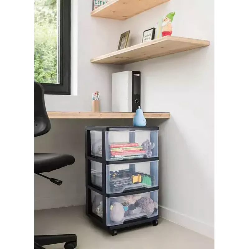 Unidad de cajones de almacenamiento Curver 0806770146 — 5 cajones, 20 L cada uno, negro/transparente, 37×39×100 cm