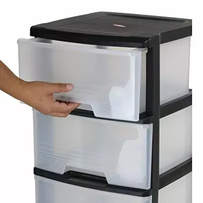Unidad de cajones de almacenamiento Curver 0806770146 — 5 cajones, 20 L cada uno, negro/transparente, 37×39×100 cm