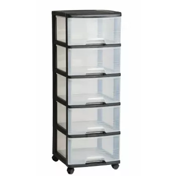 Unidad de cajones de almacenamiento Curver 0806770146 — 5 cajones, 20 L cada uno, negro/transparente, 37×39×100 cm