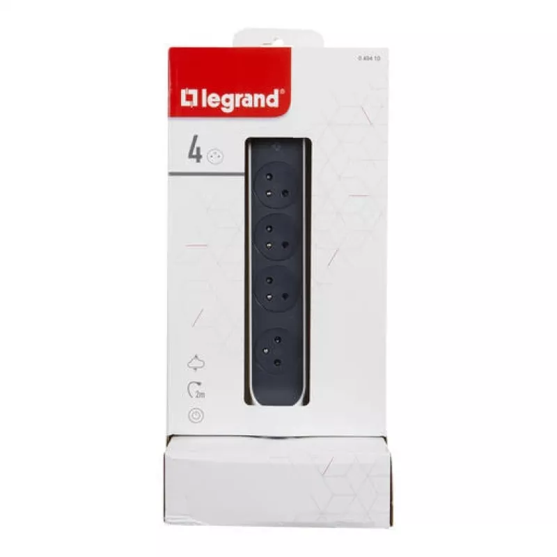 Legrand 049410 alargador 2 m 4 toma(s) de corriente interior gris, blanco