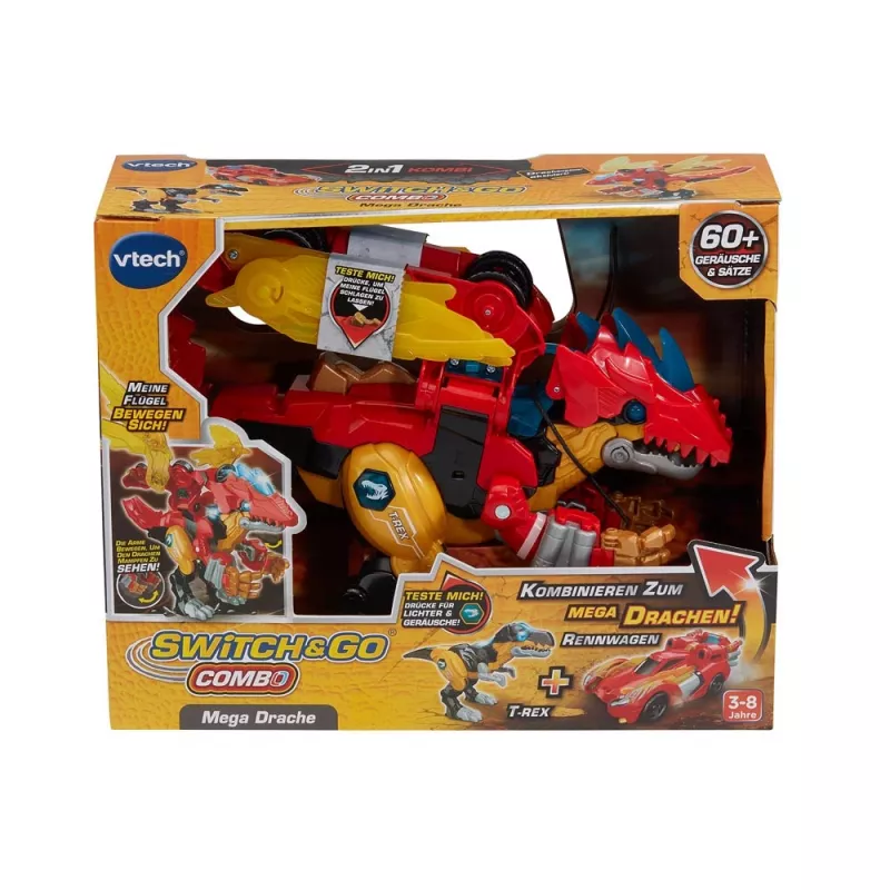 Figura de juego VTech Switch & Go Combo Mega Dragon — set de juego de dragón transformable en vehículo