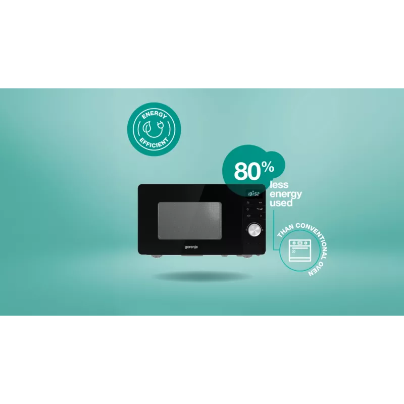 Microondas Gorenje MO20A3B, encimera, microondas solo, 20 l, 800 W, pantalla integrada, LED