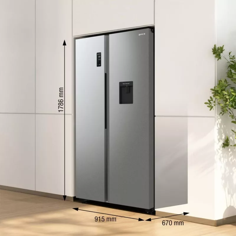 Gorenje Side by side NRR9185DAXLWD BK065B, de libre instalación, puerta americana, gris, LED, en la puerta, R600a