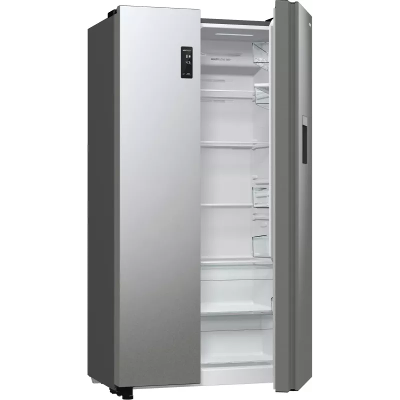 Gorenje Side by side NRR9185DAXLWD BK065B, de libre instalación, puerta americana, gris, LED, en la puerta, R600a