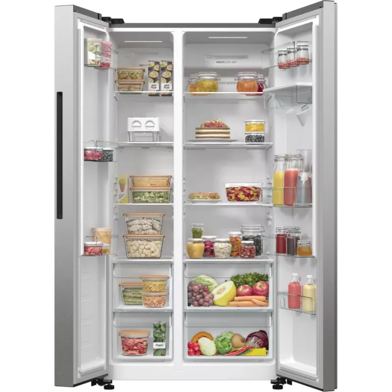 Gorenje Side by side NRR9185DAXLWD BK065B, de libre instalación, puerta americana, gris, LED, en la puerta, R600a